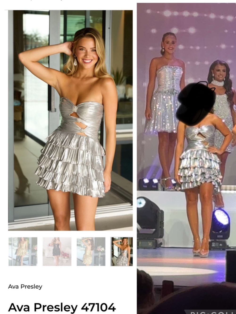 Ava Presley Silver Metallic Ruffled Cocktail Dress size 2 Excellent condition
